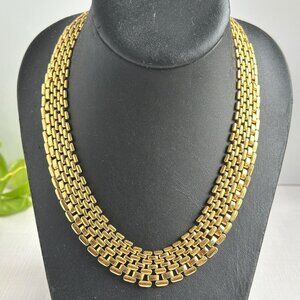 Gold Tone Chunky Link Necklace 1980s Statement Collar